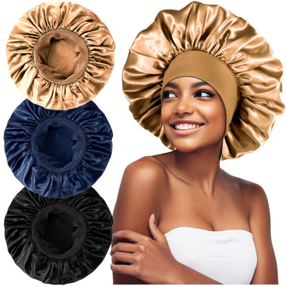 Picture of 3PCS Extra Large Satin Bonnets for Sleeping, Hair Bonnets for Black Women Braids Curly Hair, F