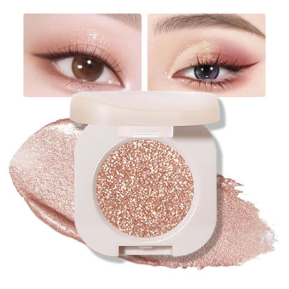 Picture of Single Nude Rose Gold Shimmer Eyeshadow,Bright High Pigment Intense Monochrome Eye Shadow,Apply Makeup Easily,Glitter Pressed Powder Single Eyeshadow,24 Hour Eye Makeup Longwear Waterproof,Blendable