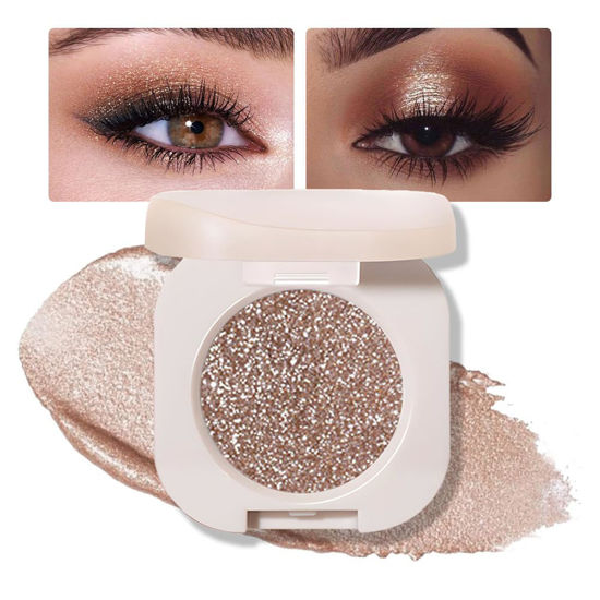 Picture of Single Nude Gold Brown Shimmer Eyeshadow,Bright High Pigment Intense Monochrome Eye Shadow,Apply Makeup Easily,Glitter Pressed Powder Single Eyeshadow,24 Hour Eye Makeup Longwear Waterproof,Blendable