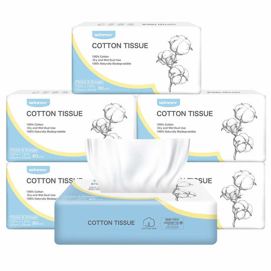 Picture of Winner Disposable Face Towel - 100% USA Cotton Face Towels, Unscented Facial Wash Cloth for Sensitive Skin, Super Soft & Thick Facial Towels, Makeup Remover Dry Wipes, 480 Count