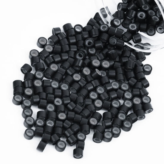 Picture of Vlasy 200Pcs 4mm Silicone Lined Micro Ring Beads for Hair Extensions 5Colors Apply (200Pcs Black)