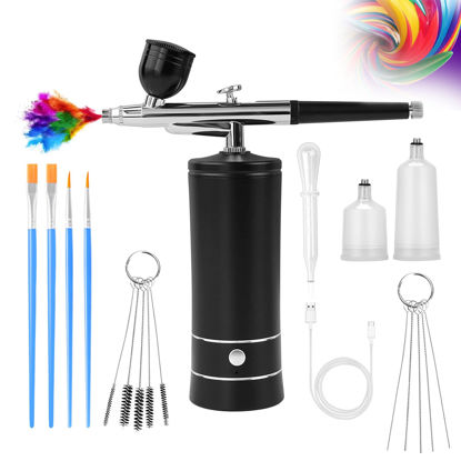 Picture of Airbrush-Kit Air Brush Kit With Airbrush Compressor Nail Charms Wireless Air Brush for Barber, Nail Art, Cake Decor, Makeup, Model Painting (Black)