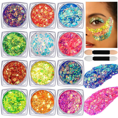 Picture of Teenitor Body Glitter Gel Face Glitter Makeup Festival Glitter Gel, 12 Colors Face and Body Glitter Gel for Halloween Makeup, Hair Glitter Gel, Holographic Glitter Gel for Body Makeup