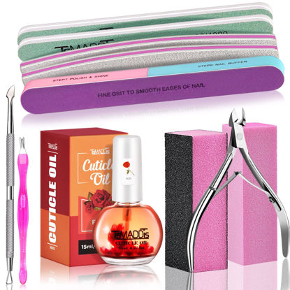 Picture of TsMADDTs Manicure Tools Kit Nail Care Kit with 3PCS Files, 2PCS Buffer Blocks, 2PCS Polishing Buffers, Cuticle Nipper, Pusher and Cuticle Oil