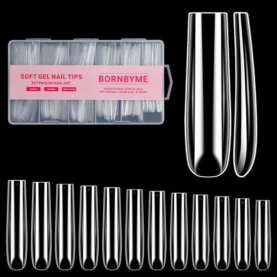 Picture of XXXL Nail Tips,BORNBYME Long Square Nail Tip Clear Nail Tips for Acrylic Nail Extension Press on Nails