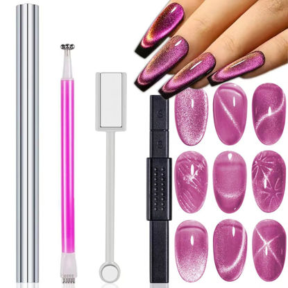 Picture of HYWWPFLAY 4 Pieces Extra Large Cylindrical Cat Eye Magnet for Nails Double-Head Magnetic Gel Polish Stick Multi-Function Nail Magnet Strong Magic Cat Eye Manicure Design Tool