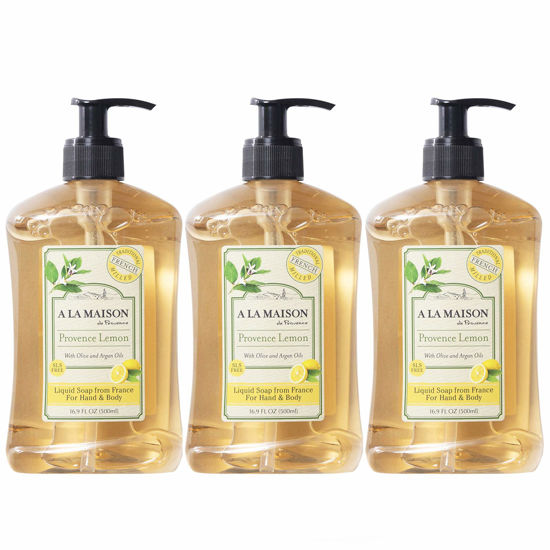 Picture of A LA MAISON French Liquid Hand Soap, Provence Lemon - Natural Hand Wash Made with Essential Oils - Biodegradable, Plant-Based, Vegan, Cruelty-Free, Alcohol & Paraben Free (16.9 oz, 3 Pack)