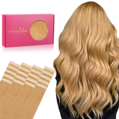 Picture of WENNALIFE Tape in Hair Extensions Human Hair, 20pcs 50g 14 inch Strawberry Blonde Remy Hair Extensions Straight Human Hair Tape in Extensions Skin Weft Tape Extensions Human Hair