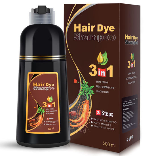 Picture of IIIMEIDU Hair Dye Shampoo 3 in 1 for Gray Hair, Herbal Ingredients Shampoo Burgundy Hair Dye for Women Men, Grey Coverage Shampoo 500ml