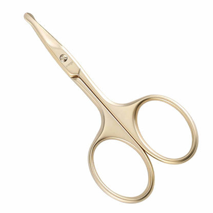 Picture of LIVINGO 3.75" Small Safety Facial Nose Hair Scissors, Curved Blade with Rounded Tip Stainless Steel for Manicure Cuticle, Eyebrow, Dry Skin (Gold)