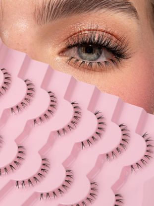 Picture of Siligli Lashes Natural Bottom Lashes 9mm Lower Strip Lashes Extention False Eyelashes Natural Look Wispy Bottom Eyelashes Fake Lashes Pack 7 Pairs