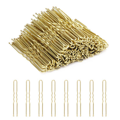 Picture of Cehony U Shaped Hair Pins, 200 Count for Women Lady Girls Bobby Pins French Historical Hair Pin Hair Styling Pins Hair Accessories, Blonde, 2.4 Inch