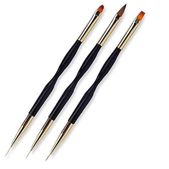 Picture of FULINJOY 3 Pcs Nail Drawing Pen, Dual End Nail Art Pen Brush Acrylic Round Flat Painting Drawing Liner Nail Tools