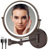 Picture of Rocollos Rechargeable Wall Mounted Lighted Makeup Mirror, 8 Inch Double-Sided LED Vanity Mirror 1X/10X Magnification,3 Color Lights Touch Screen Dimmable 360°Swivel 13 Inch Extendable