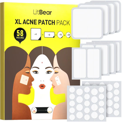 Picture of LitBear Acne Patches Large, Hydrocolloid Pimple Patches for Large Breakouts, Zit and Blemish, Large Acne Patches for Face, Chin, Back and Body with Tea Tree Oil