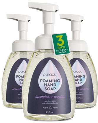 Picture of Puracy Foaming Hand Soap - Plant-Powered Natural Hand Soap As Seen on TikTok, Non-Toxic, Sulfate-Free Liquid Soap, Moisturizing Foam Handwash Liquid (Lavender & Vanilla, 12 fl oz, 3-Pack)
