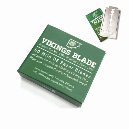 Picture of VIKINGS BLADE Double Edge Safety Razor Blades, 50x Blades, Swedish Steel + Platinum Coated, Replacement Razor Blades & Refills (Mild & Gentle)
