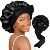 Picture of YANIBEST Satin Bonnet Silk Bonnet for Sleeping Double Layer Ajustable Satin Bonnet for Women Men for Curly Natural Hair with Tie Band