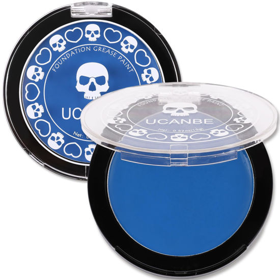 Picture of UCANBE Blue Face Body Paint Makeup Foundation, Professional Non-Toxic Greasepaint Palette for Kids & Adults Party, Cream Facepaints for Halloween Cosplay Theater Costume Stage SFX Dress-Up Makeup