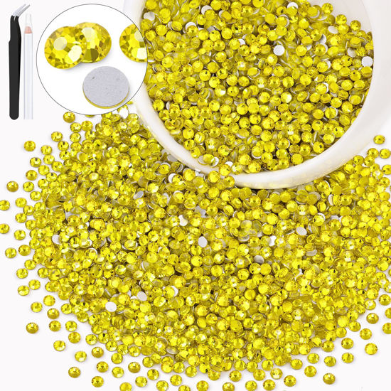 Picture of 3000PCS SS12/3mm Crystal Rhinestones (Lemon Yellow), Bedazzling Flatback Glass Rhinestones for Crafting DIY Nail Art Makeup Decoration, Gems Diomand Charms for Tumbler Shoes Clothing Mug