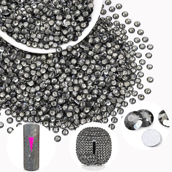 Picture of 2000PCS SS16/4mm Crystal Rhinestones (Black Diamond), Bedazzling Flatback Glass Rhinestones for Crafting DIY Nail Art Makeup Decoration, Gems Diomand Charms for Tumbler Shoes Clothing Mug