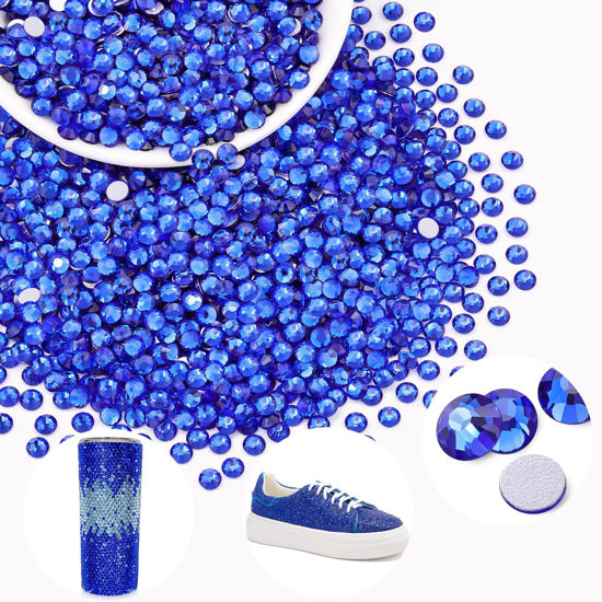 Picture of 2000PCS SS20/5mm Crystal Rhinestones (Blue/Sapphire), Bedazzling Flatback Glass Rhinestones for Crafting DIY Nail Art Makeup Decoration, Gems Diomand Charms for Tumbler Shoes Clothing Mug