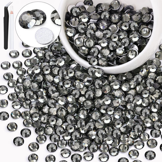Picture of 600PCS SS30/6mm Crystal Rhinestones (Black Diamond), Bedazzling Flatback Glass Rhinestones for Crafting DIY Nail Art Makeup Decoration, Gems Diomand Charms for Tumbler Shoes Clothing Mug