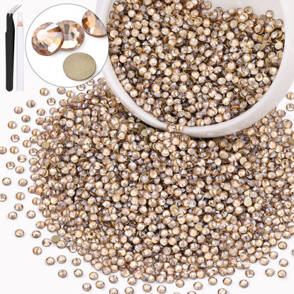 Picture of 3000PCS SS12/3mm Crystal Rhinestones (Golden Shadow/Champagne), Bedazzling Flatback Glass Rhinestones for Crafting DIY Nail Art Makeup Decoration, Gems Diomand Charms for Tumbler Shoes Clothing Mug