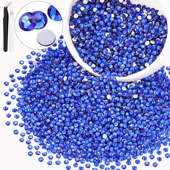 Picture of 5000PCS SS10/2.8mm Crystal Rhinestones (Blue/Sapphire), Bedazzling Flatback Glass Rhinestones for Crafting DIY Nail Art Makeup Decoration, Gems Diomand Charms for Tumbler Shoes Clothing Mug