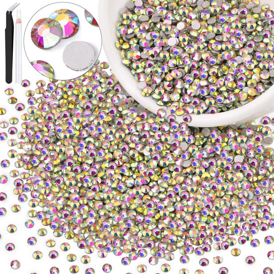 Picture of 3000PCS SS12/3mm Crystal Rhinestones (Crystal AB), Bedazzling Flatback Glass Rhinestones for Crafting DIY Nail Art Makeup Decoration, Gems Diomand Charms for Tumbler Shoes Clothing Mug