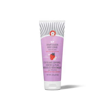 Picture of First Aid Beauty - KP Bump Eraser Body Scrub with 10% AHA, Keratosis Pilaris Exfoliater with Glycolic and Lactic acids, Helps Reduce Chicken Skin Bumps, Safe for Sensitive Skin, Strawberry Scent, 8 oz