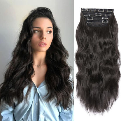 Picture of Natural Black Hair Extensions, 4Pcs Clip in Hair Extensions, 20 Inches Synthetic Hair Extensions Clip ins, Curly Hair Extensions Clip in Human Hair (Color:Natural Black)