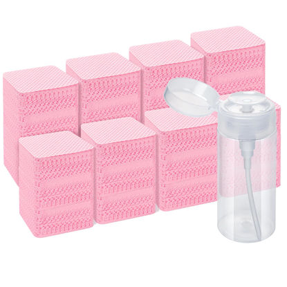 Picture of Lint Free Nail Wipes, Acetone Nail Polish Remover 1080PCS with Pump Dispenser, Gel Nail Polish Remover Pads Soft Non-woven Nail Wipes for Nail Polish Remover and Acrylic Nail Supplies,Pink