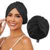 Picture of HFRHTGY Adjustable Silk Satin Hair Bonnet for Sleeping, Double Layer Hair Wrap Sleep Cap Turban for Women Men, Curly Straight Long Large Braid Unisex (Royal Black)