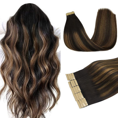 Picture of DOORES Tape in Hair Extensions Human Hair 50g 20pcs 18 Inch Balayage Natural Black to Chestnut Brown Remy Hair Extensions Tape in Straight Skin Weft Natural Hair Extensions