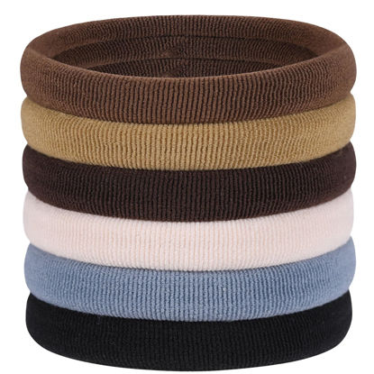 Picture of 60 Pcs 2 Inch Neutral No Damage Hair Ties for Women Thick Hair, Large Soft Seamless Nylon Fabric Elastic Hair Ties Ponytail Hair Holders Hair Elastics Hair Band for Women