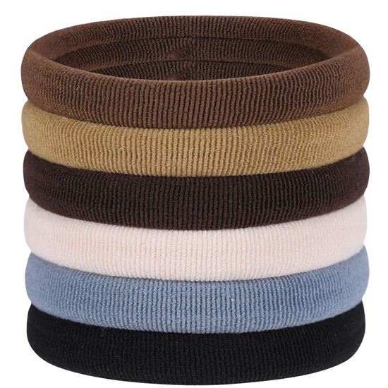 Picture of 60 Pcs 2 Inch Neutral No Damage Hair Ties for Women Thick Hair, Large Soft Seamless Nylon Fabric Elastic Hair Ties Ponytail Hair Holders Hair Elastics Hair Band for Women