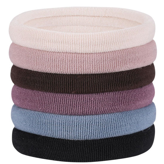 Picture of 60 Pcs 2 Inch Neutrals No Damage Hair Ties for Women Thick Hair, Large Soft Seamless Nylon Fabric Hair Ties Ponytail Hair Holders Hair Elastics Hair Band for Women