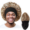Picture of Bonnet for Men,Hair Bonnet for Sleeping,Double Layer Satin Bonnets for Black Women Curly Hair Braids,Reversible Sleep Cap (Large,Black/Leopard)