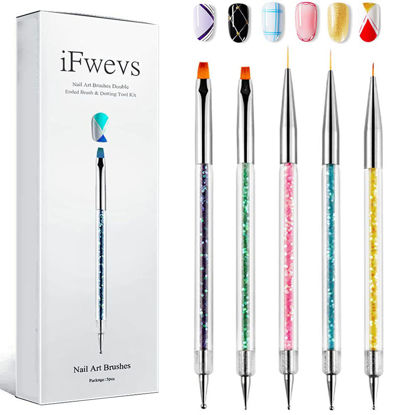 Picture of iFwevs Nail Art Brushes,5pcs Double Ended Brush & Dotting Tool Kit,Including Nail Liner Brush and Nail Dotting Pens for Nail Art Nail Salon
