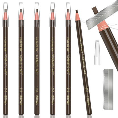 Picture of 6 Piece Dark Brown Waterproof Eyebrows Pencil Tattoo Makeup And Microblading Supplies Kit-Permanent Eye Brow Liners In 5 Colors Waterproof Eyebrow Pencils Peel - Brow Pencil Set For Marking