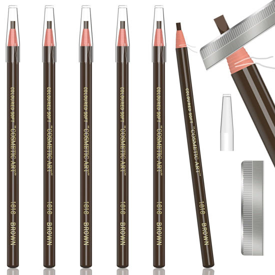 Picture of 6 Piece Dark Brown Waterproof Eyebrows Pencil Tattoo Makeup And Microblading Supplies Kit-Permanent Eye Brow Liners In 5 Colors Waterproof Eyebrow Pencils Peel - Brow Pencil Set For Marking