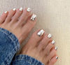 Picture of KXAMELIE Silver Chrome Square Press on Toenails Short,Glossy Fake Toenails Acrylic Toe Nails,Cute Mirror Metallic Toenails for Women Girls in 24 PCS,Seamless Fit Shimmer Glue-on Fake Toe Nails