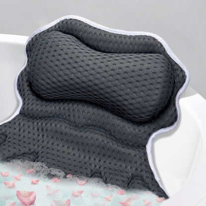 Picture of SetSail Bath Pillow, Relaxing Bath Pillows for Tub Neck and Back Support Soft 4D Breathable Air Mesh Ergonomic Bathtub Pillow with 6 Strong Suction Cups and Hook Luxury Bathroom Accessories,Black