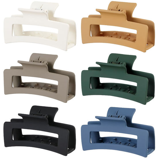 Picture of Sisiaipu 3.5 Inch Medium Hair Claw Clips 6 Pack Hair Clips for Women Square Claw Clips Rectangle Clips for Hair Banana Jaw Clips Hair Accessories for Girls -Neutral