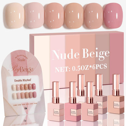 Picture of Double Rhythm 6 Pcs 15 ML Gel Polish Set Same Color Same Bottle Soak Off Gel Polish Kit Nail Art Manicure Salon DIY at Home for Women (Light Beige Nude Pink Neutral Rose-T6-4)