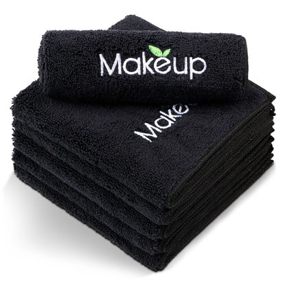 Picture of Orighty Microfiber Makeup Remover Cloths - Super Soft, Quick Dry Face Towels for Cleansing, 13 x 13 Inch, 6 Count, Black