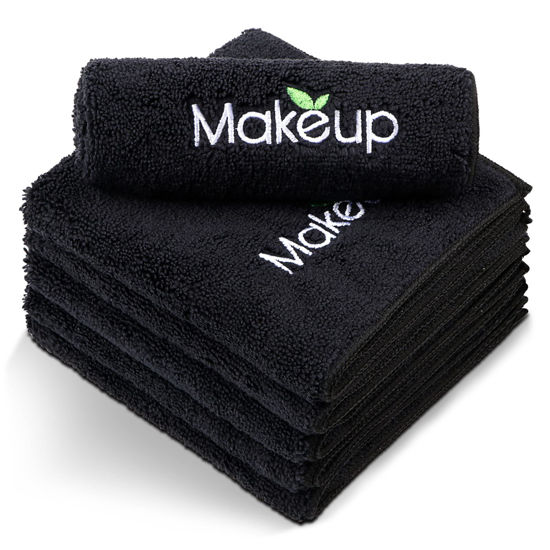 Picture of Orighty Microfiber Makeup Remover Cloths - Super Soft, Quick Dry Face Towels for Cleansing, 13 x 13 Inch, 6 Count, Black