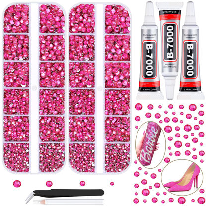 Picture of 12100Pcs Resin Rhinestones for Crafting with 3Pcs 10ml B7000 Jewelry Glue, 2 Boxes Flatback Crystals Diomand (Hot Pink) for Bedazzling Crafts DIY Nail Art Makeup，Non Hotfix Gems for Clothing Shoes