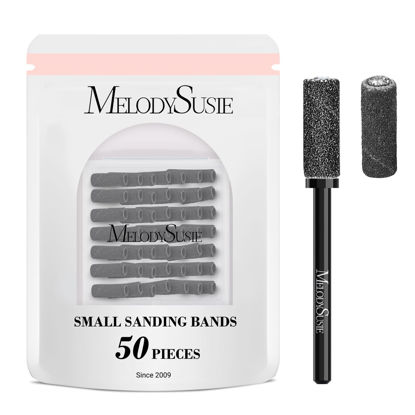 Picture of MelodySusie 50 Pcs Nail Drill Bits Small Sanding Bands with 3.1mm Mandrel Bit, 180 Fine Grit Nail File for Acrylic Nails Gel Manicures and Pedicure, Black